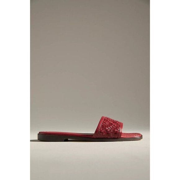 Anthropologie Woven Leather Slide Sandals Red 41 - Picture 2 of 3